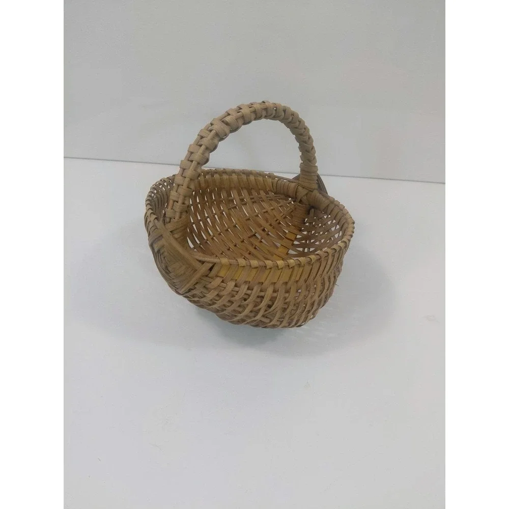 Vintage Handwoven Splint Gathering Basket Primitive Farmhouse Rustic Country...